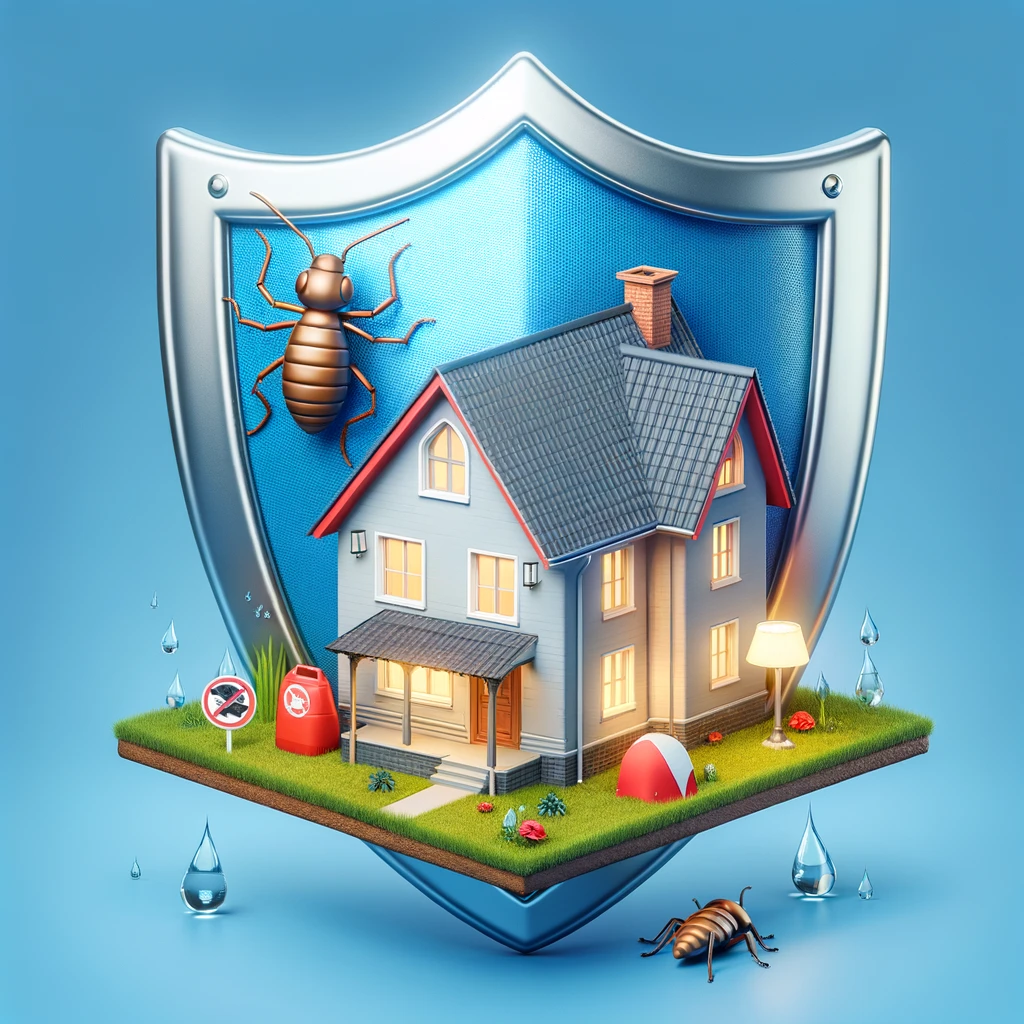 A house surrounded by a shield illustrating the protective effect of combining professional and DIY pest control methods